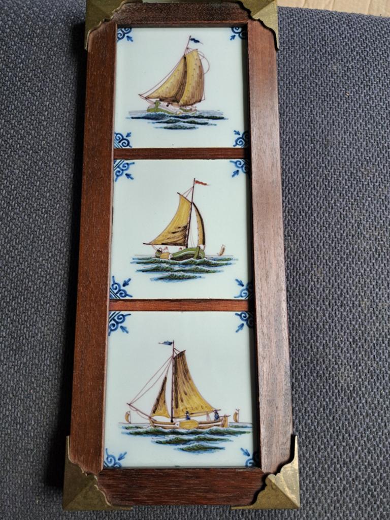 3 x tichelaar makkum tegel in lijst, Antiek en Kunst, Ophalen of Verzenden