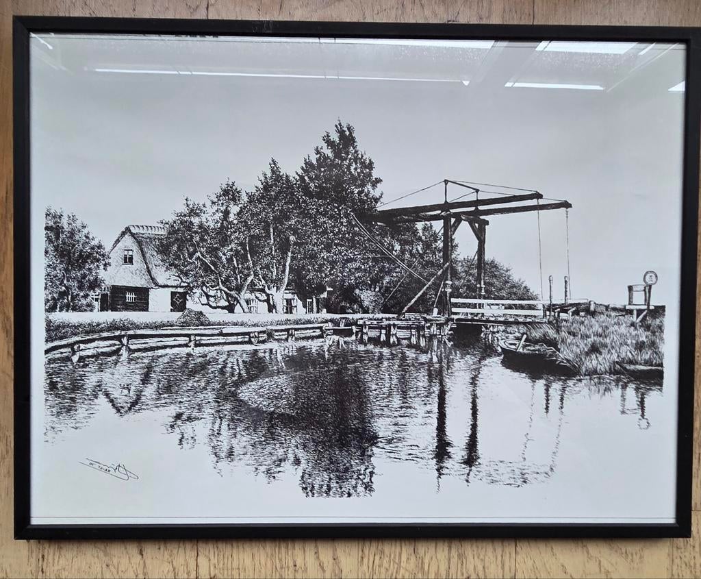 Ets/pentekening wipbrug Opmeer 1976, Antiek en Kunst, Ophalen of Verzenden