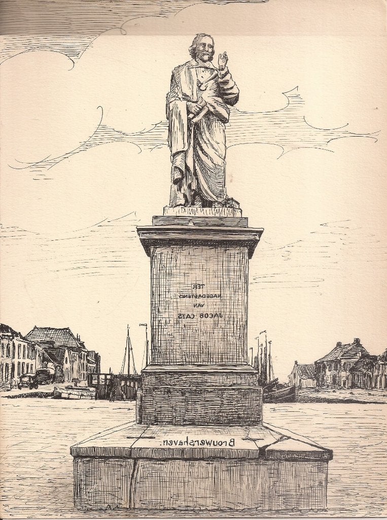Brouwershaven Monument Jacob Cats 1948 tekening Sievers, Ophalen of Verzenden