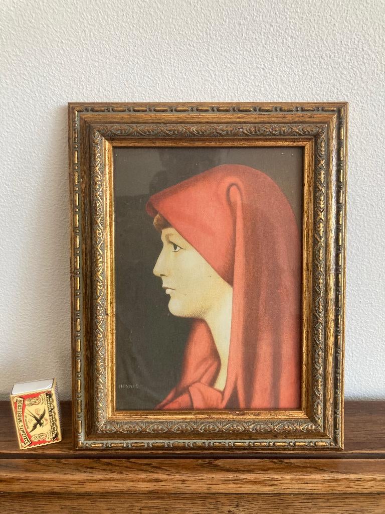 Rode Fabiola Jean-Jacques Henner goudkleurig barok lijstje, Ophalen of Verzenden