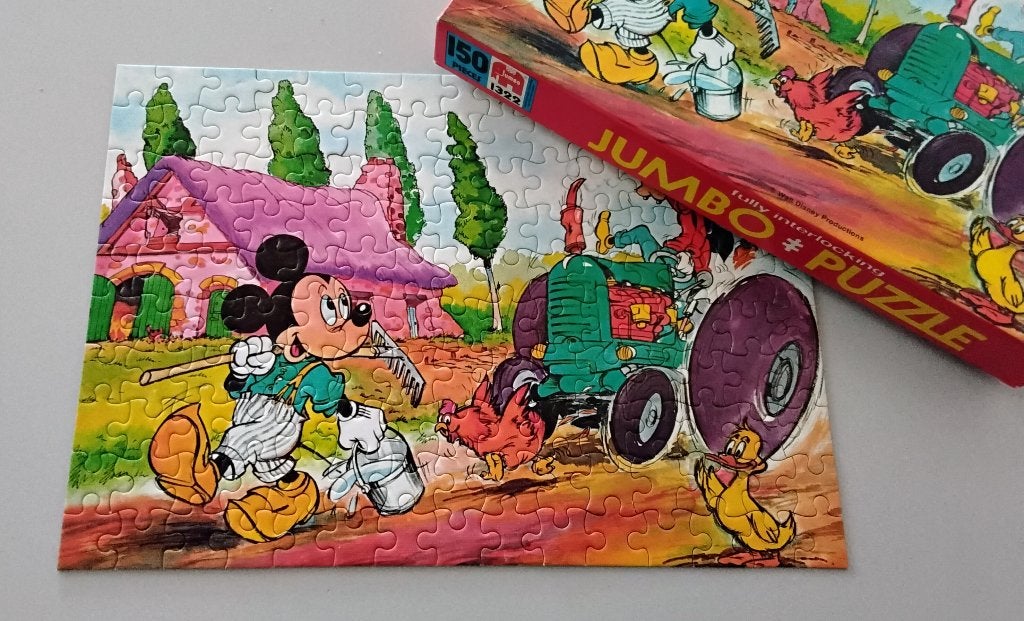 Vintage Jumbo legpuzzel Walt Disney - Mickey Mouse - Pluto, Ophalen of Verzenden, Meer dan 50 stukjes, Gebruikt, 6 jaar of ouder