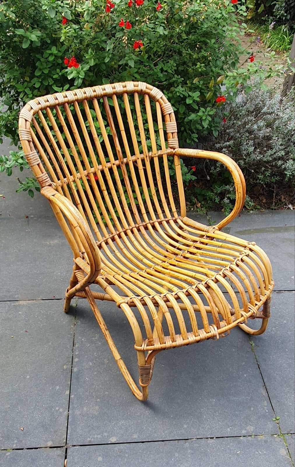 Vintage rotan fauteuil / bamboe stoel, Ophalen of Verzenden, Gebruikt