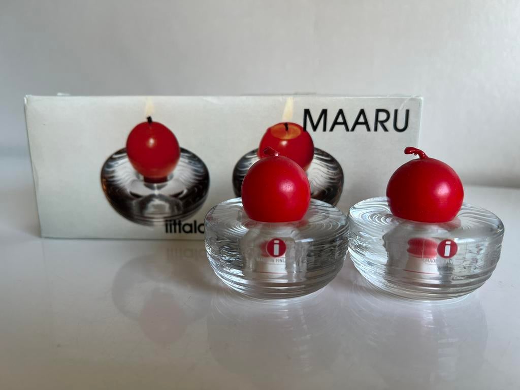 2 Vintage Iittala MAARU ‘Votive’ Tapio Wirkkala + kaarsjes, Overige materialen, Nieuw, Ophalen of Verzenden, Kandelaar