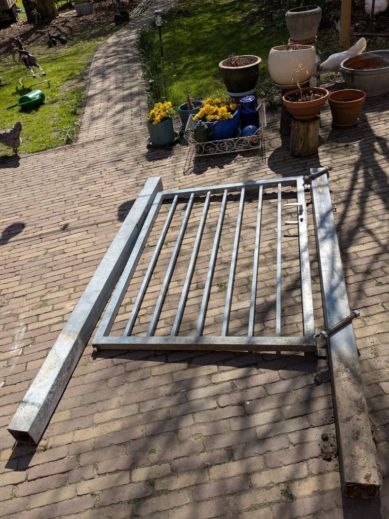 heras hekwerk, Ophalen, Met poort, Gebruikt, Gaashekwerk