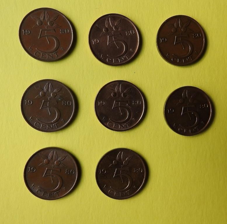 stuivers 1980 -- 8 stuks , Verzenden, Koningin Juliana, 5 cent, Setje