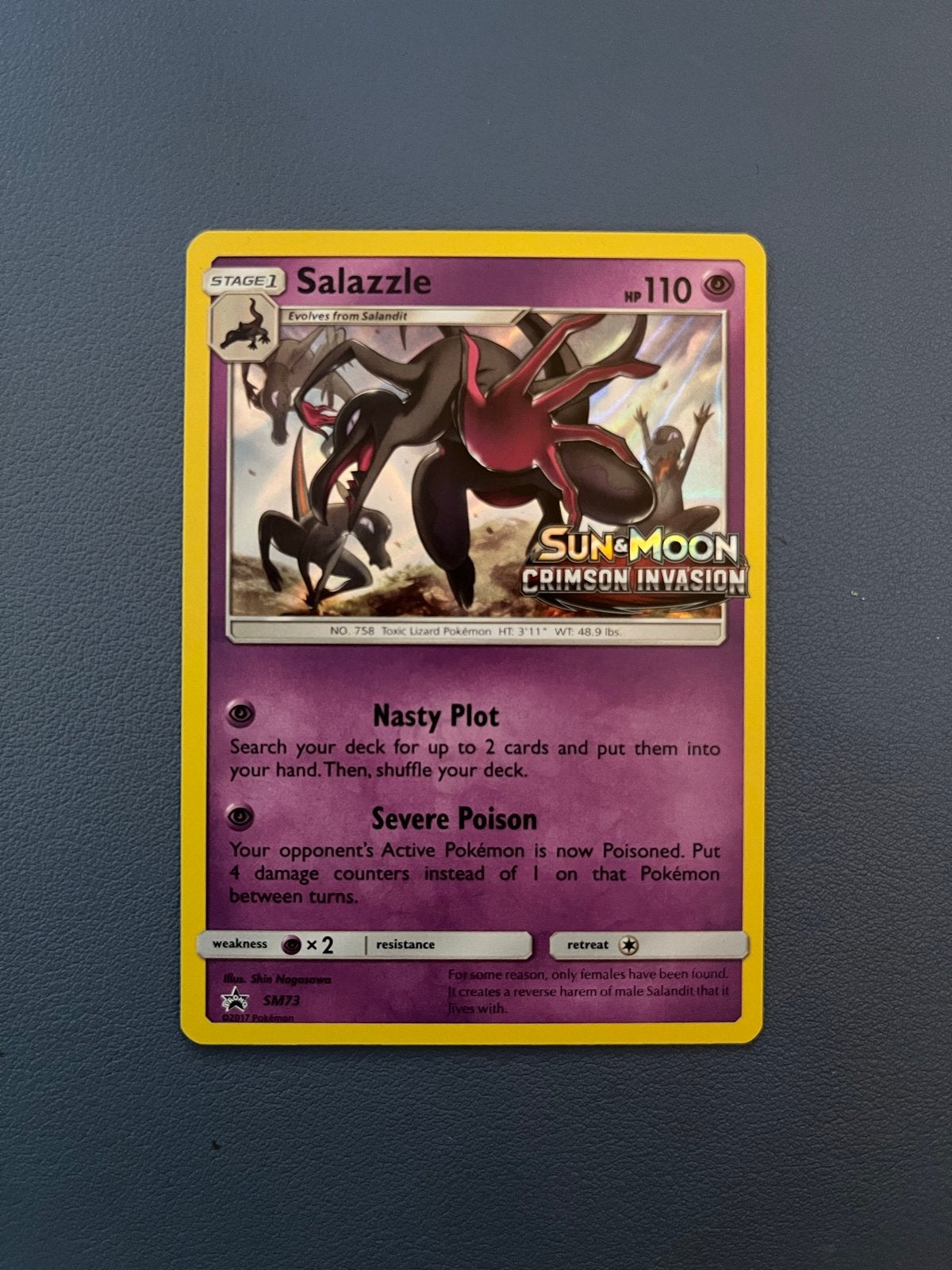 Pokémon Kaart Salazzle SM73 Sun & Moon Crimson Invasion, Ophalen of Verzenden, Zo goed als nieuw, Losse kaart