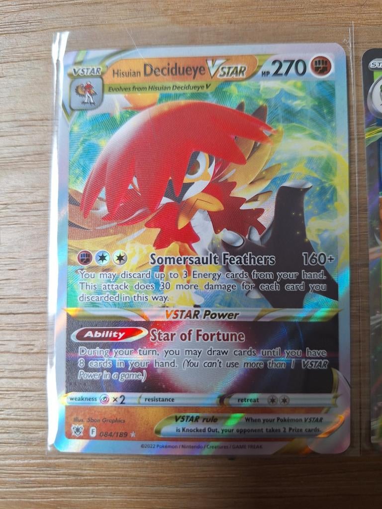 Pokémon Kaarten: Hisuian Decidueye VSTAR & Decidueye EX, Ophalen of Verzenden, Zo goed als nieuw, Meerdere kaarten, Foil