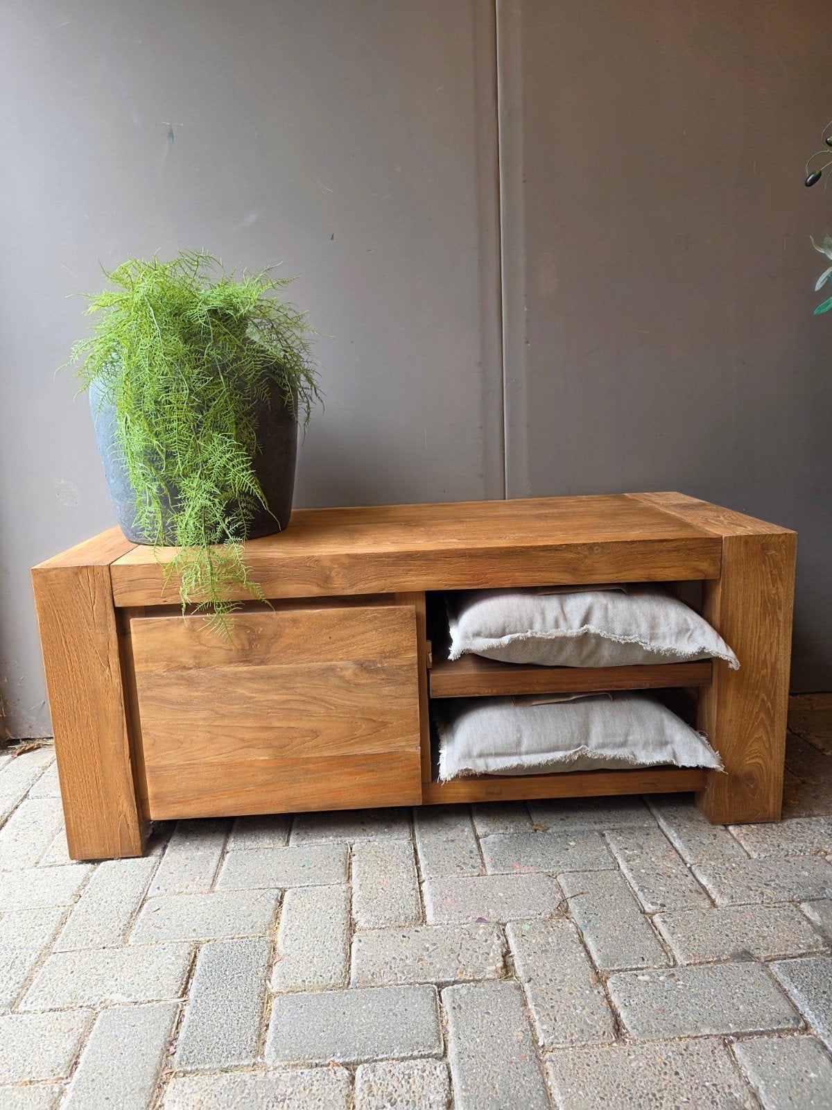 Massieve teakhouten tv kast tv meubel, Ophalen of Verzenden, 25 tot 50 cm, 100 tot 150 cm, Minder dan 100 cm