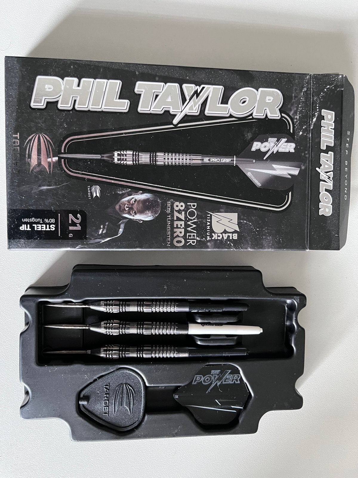 Phil Taylor Power 8 Zero 21g dartpijlen, Verzenden, Zo goed als nieuw, Pijlen