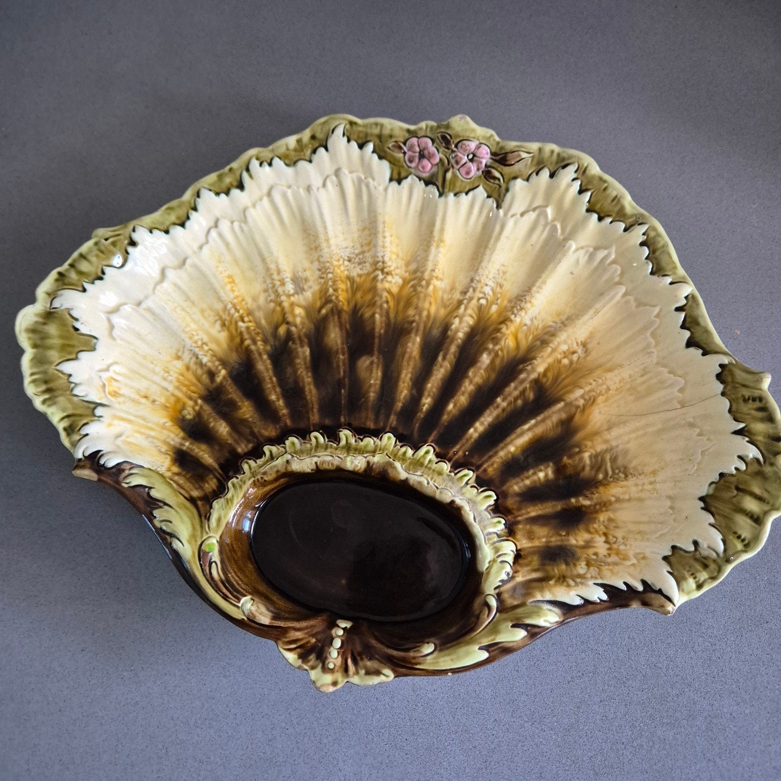 Antieke Art Nouveau Majolica Schelpschaal – Julius Dressler, Antiek en Kunst, Ophalen of Verzenden