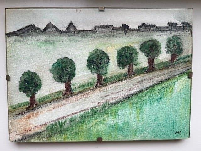 Tekening in lijst Bomenlaan maten 13 x 18 cm, Huis en Inrichting, Woonaccessoires | Schilderijen, Tekeningen en Foto's, Minder dan 50 cm