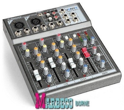 Mengpaneel, 4-kanaals muziek mixer, USB, MP3, Fantoomvoeding