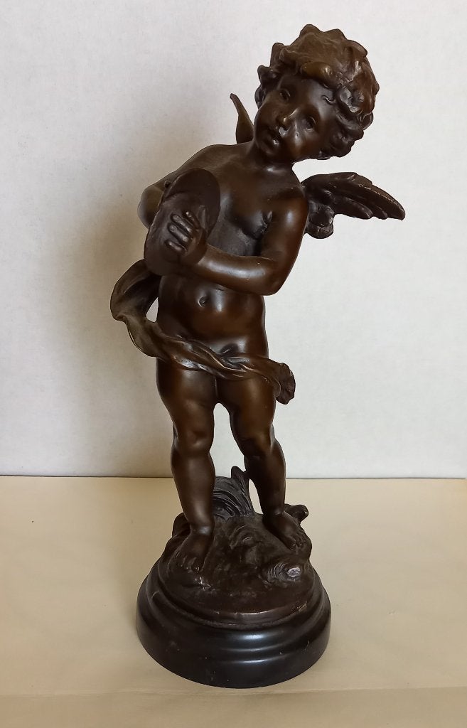L & F Moreau Bronzen beeld 'Engel met trommel', Antiek en Kunst, Kunst | Beelden en Houtsnijwerken, Art nouveau, Ophalen of Verzenden