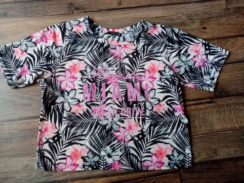 Croptop met bloemenprint maat 34, Atmosphere, Zwart, Ophalen of Verzenden, Korte mouw