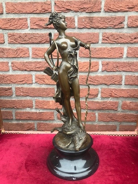 groot bronzen beeld, Diana, godin van de jacht, Antiek en Kunst, Ophalen of Verzenden, Brons