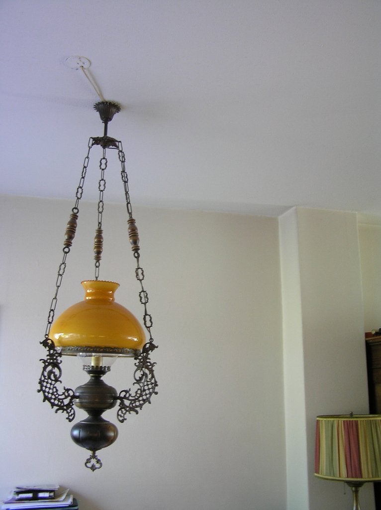 Oudhollandse hanglamp uit de zeventiger jaren, Huis en Inrichting, Lampen | Hanglampen, Ophalen, Gebruikt, Glas