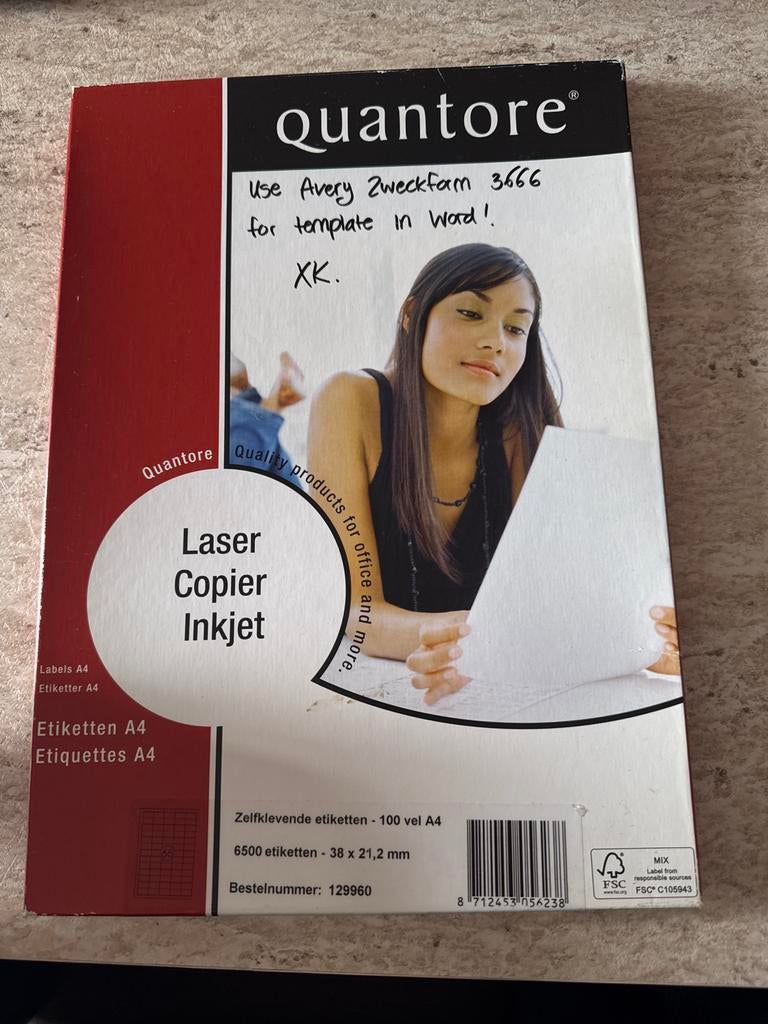 Quantore Laser Copier Inkjet Etiketten A4 - 6500 stuks, Ophalen of Verzenden, Overige typen