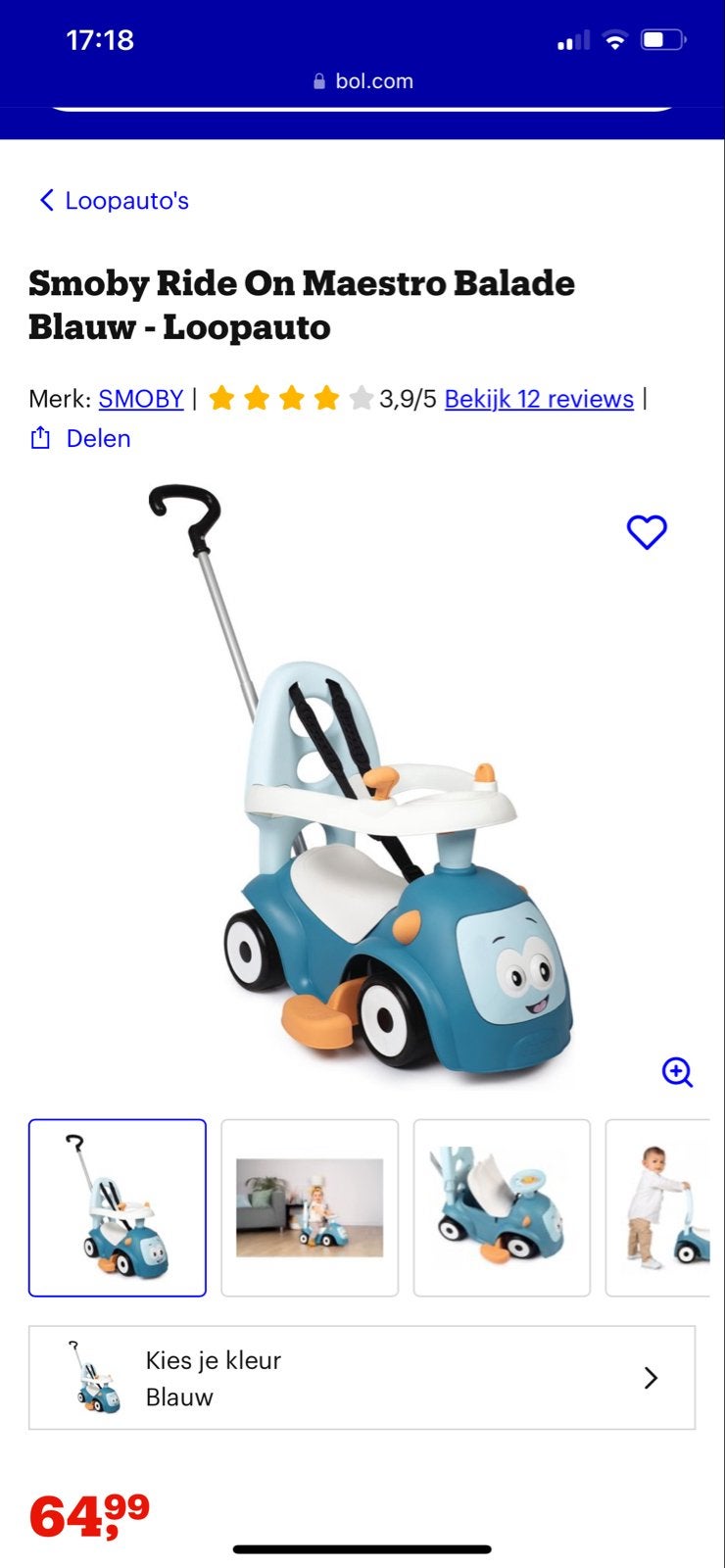 Smoby loopauto, gebruikt, in goede staat (2 stuks), Ophalen, Gebruikt