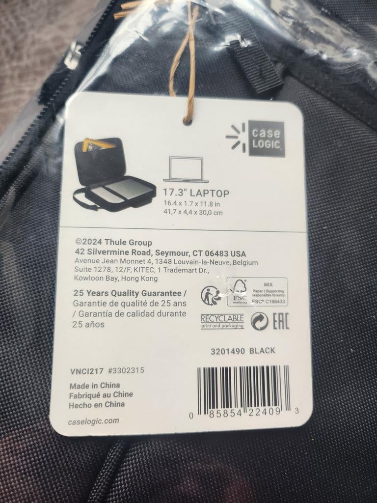 Case Logic Laptoptas Zwart 17.3 inch - Nieuw, Computers en Software, Laptoptassen, Ophalen of Verzenden, 17 inch of meer, Nieuw