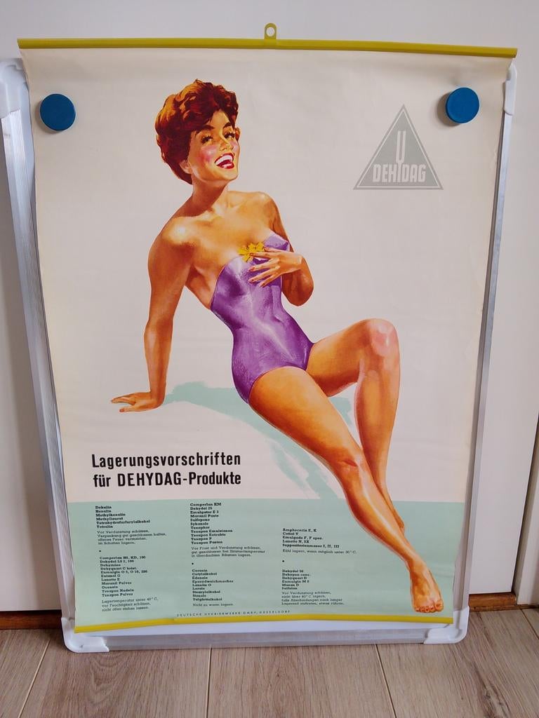 Vintage Dehydag poster met vrouw in badpak, Ophalen of Verzenden, A1 t/m A3, Reclame, Rechthoekig Staand
