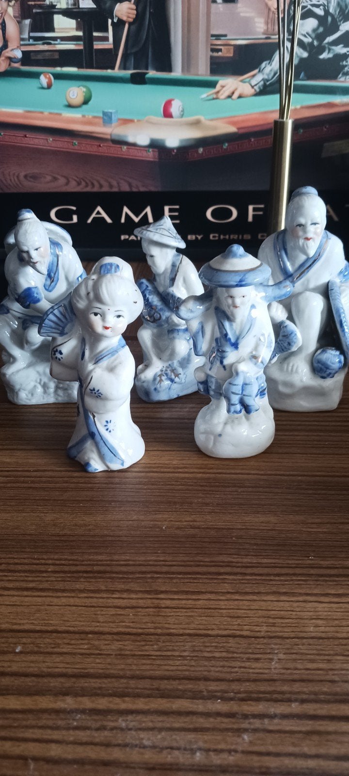 Set van 5 antieke Chinese beeldjes, blauw-wit porselein, Antiek en Kunst, Ophalen of Verzenden