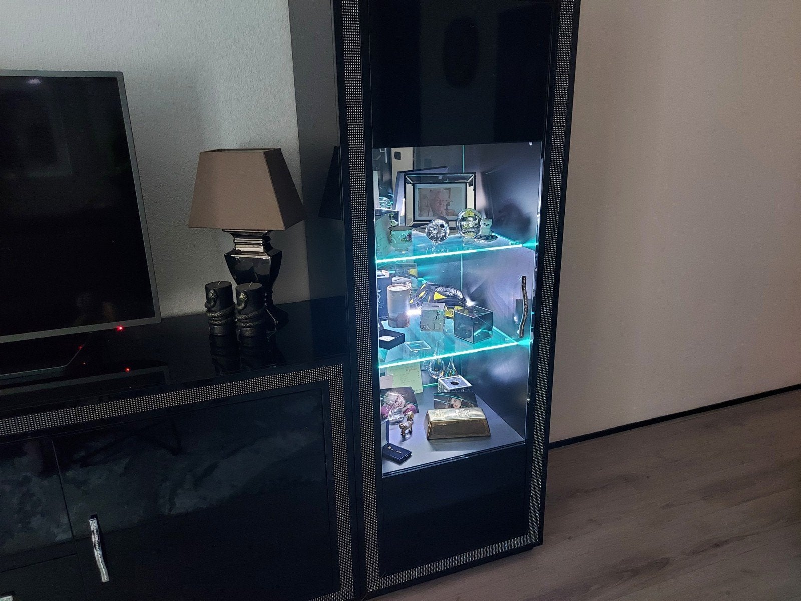 Zwart Italiaanse stijl spiegelkast met led licht, Huis en Inrichting, Ophalen, Met deur(en), Italiaans, hoogglans, 50 tot 100 cm