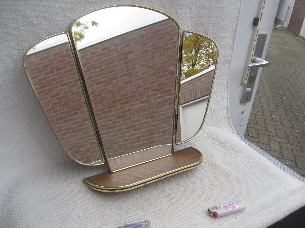 Vintage spiegel / drieluik spiegel kaptafel jaren '60, Ophalen of Verzenden, Overige vormen, Minder dan 50 cm, Minder dan 100 cm
