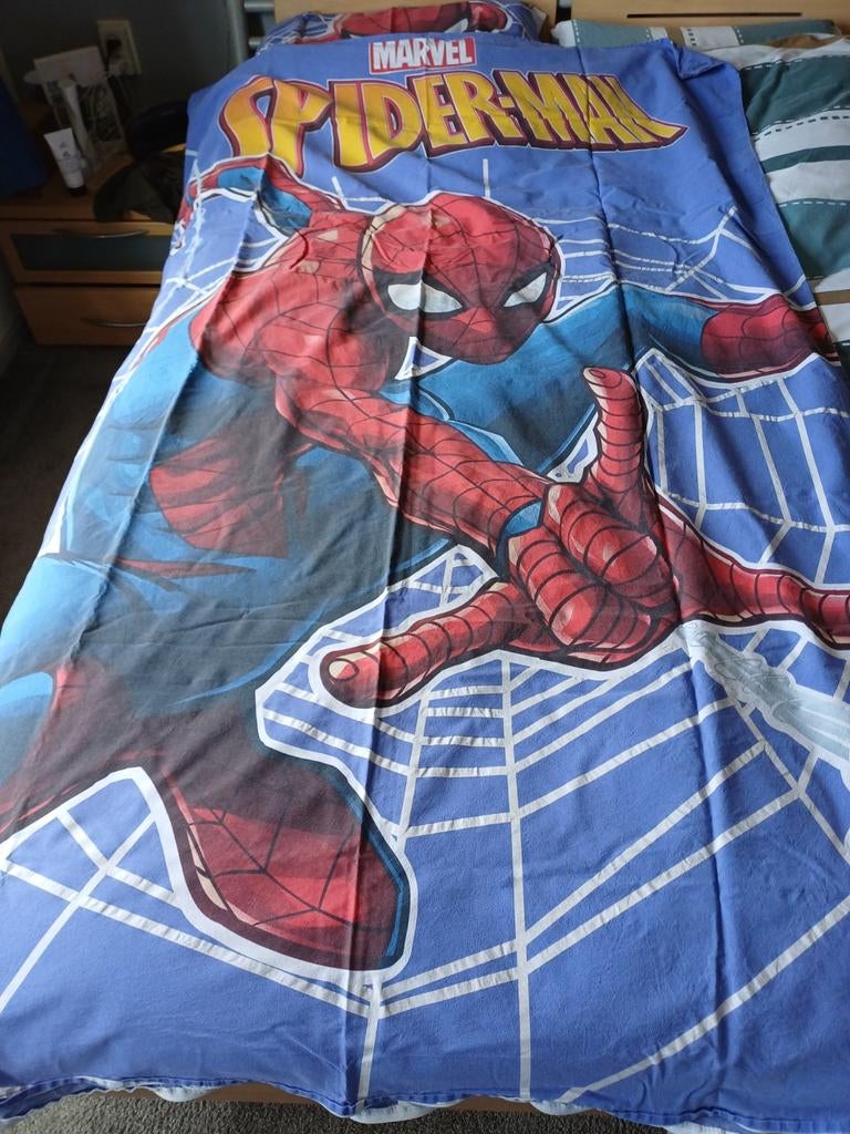 SpyderMan dekbed overtrek 140x200, Gebruikt, Blauw, Dekbedovertrek, Ophalen of Verzenden