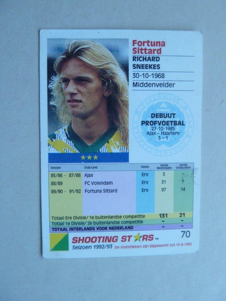 Shooting Star.  Richard.Sneekes.  Fortuna Sittard. 1992/1993, Verzamelen, Ophalen of Verzenden, Zo goed als nieuw, Overige binnenlandse clubs