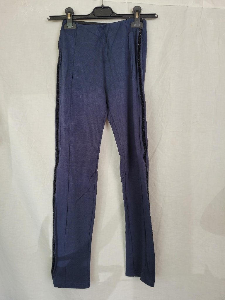 Stoere blauwe broek, glitterstreep mt 146/152 merk Hema, Broek, Meisje, ., Ophalen of Verzenden
