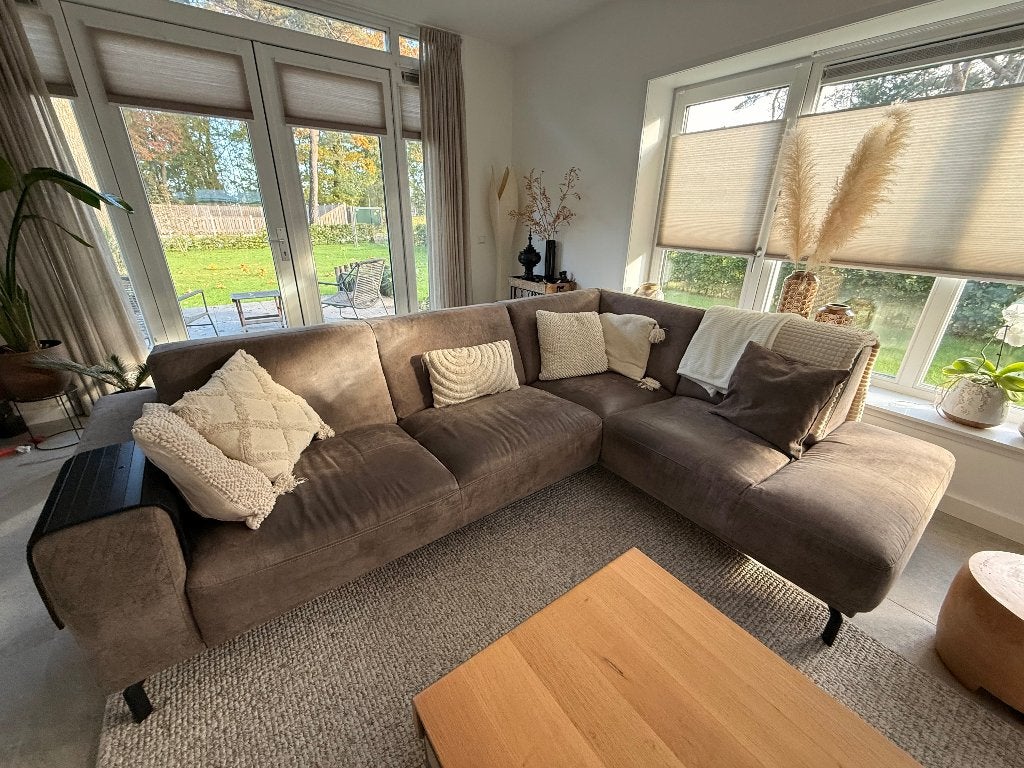 Montel hoekbank met loungedeel (taupe), Ophalen, Gebruikt, Stof
