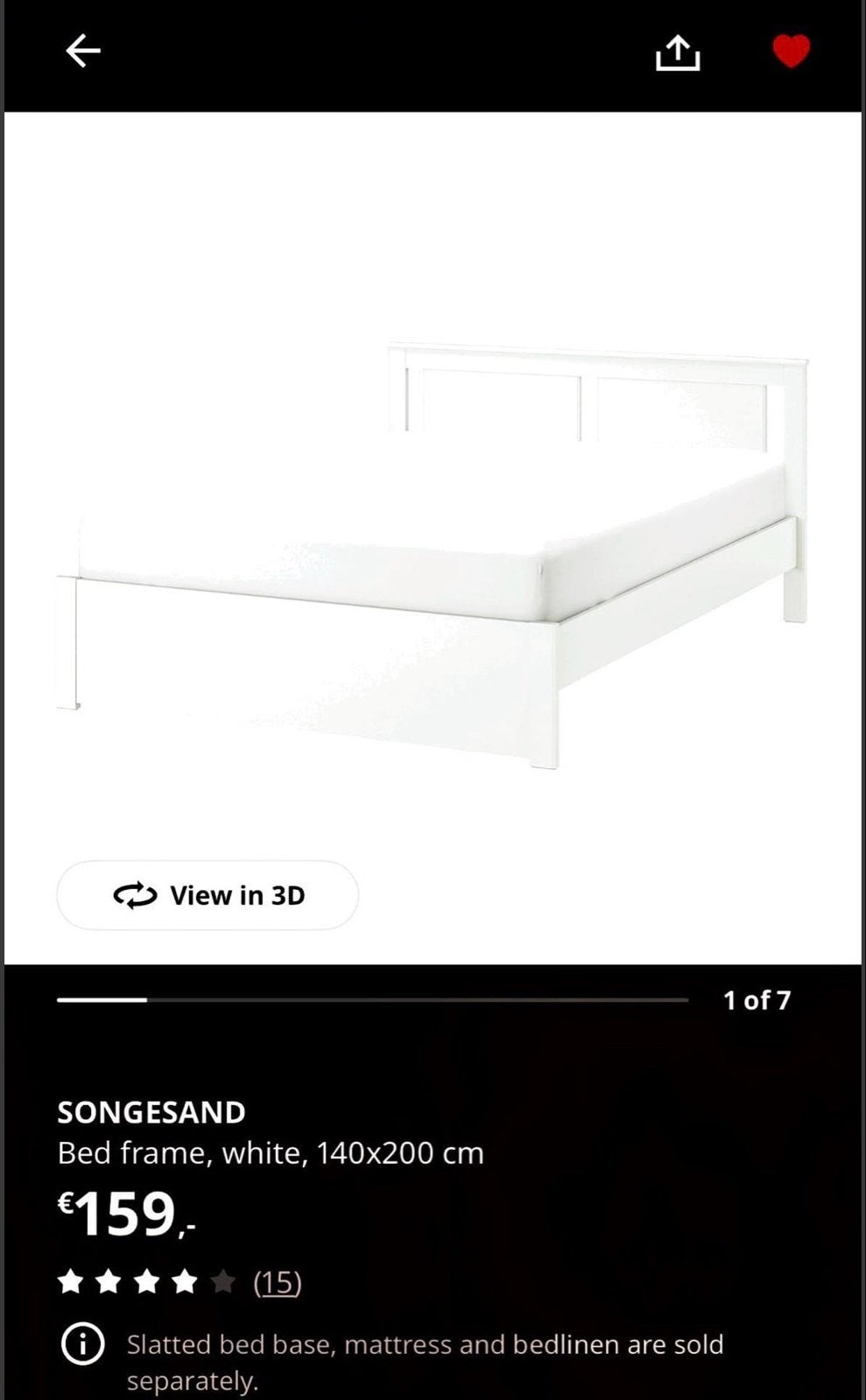 IKEA SONGESAND bedframe met LURÖY lattenbodem 140x200 cm, Huis en Inrichting, Ophalen, Wit, Tweepersoons, 140 cm