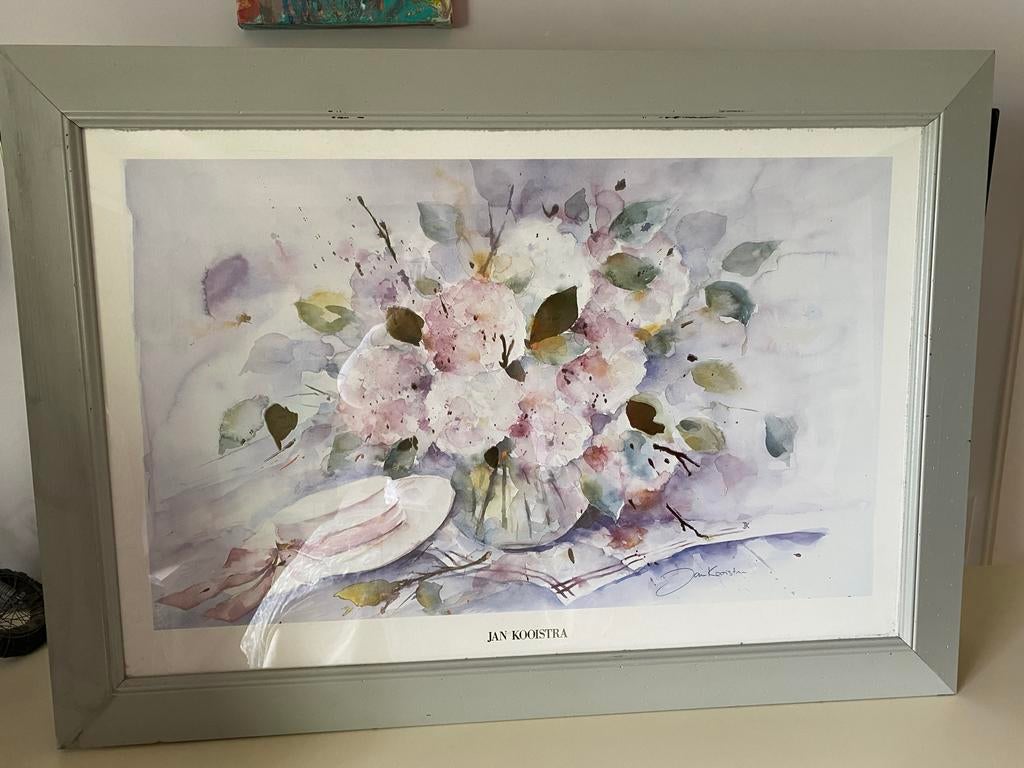 Jan Kooistra aquarel bloemen 92x62 cm ingelijst., Antiek en Kunst, Ophalen