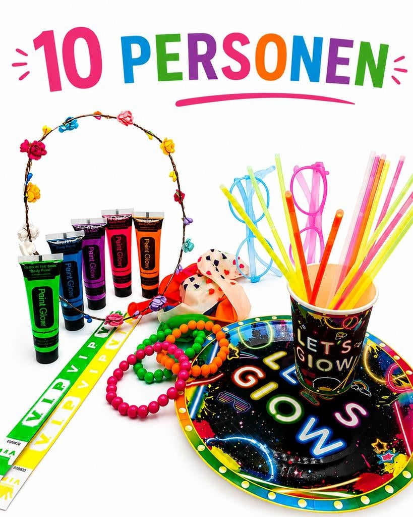 Glow in the Dark Feestpakket voor 10 Personen, Ophalen of Verzenden, Nieuw, Feestartikel, Verjaardag
