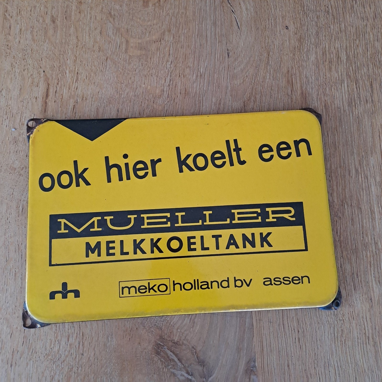 mueller melkkoeltank emaille reclanebord, Ophalen of Verzenden, Gebruikt