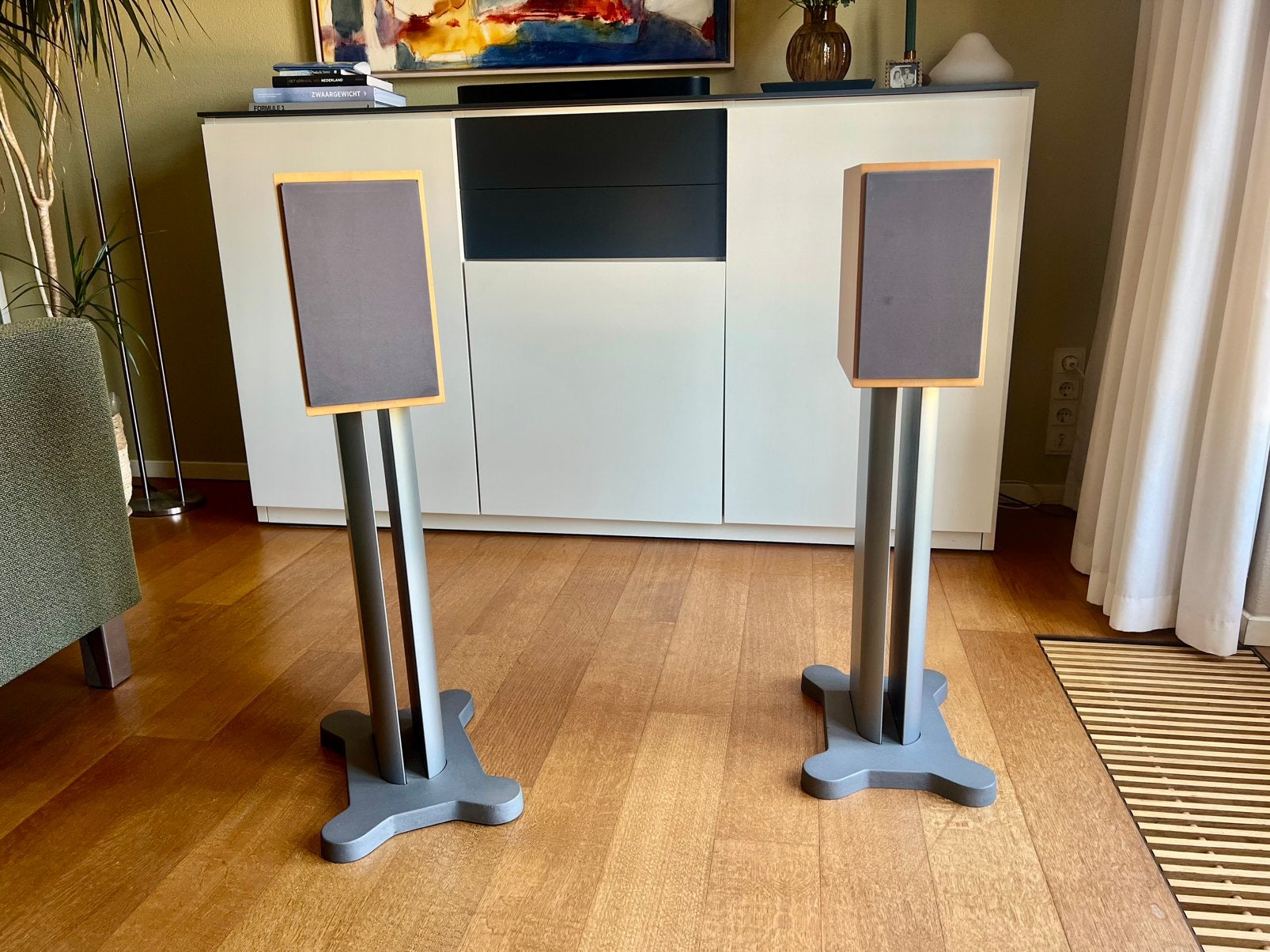 Bowers & Wilkins CM1 met twee standaarden, licht eikenhout, Audio, Tv en Foto, Luidsprekers, Gebruikt, Inclusief standaarden, Ophalen of Verzenden