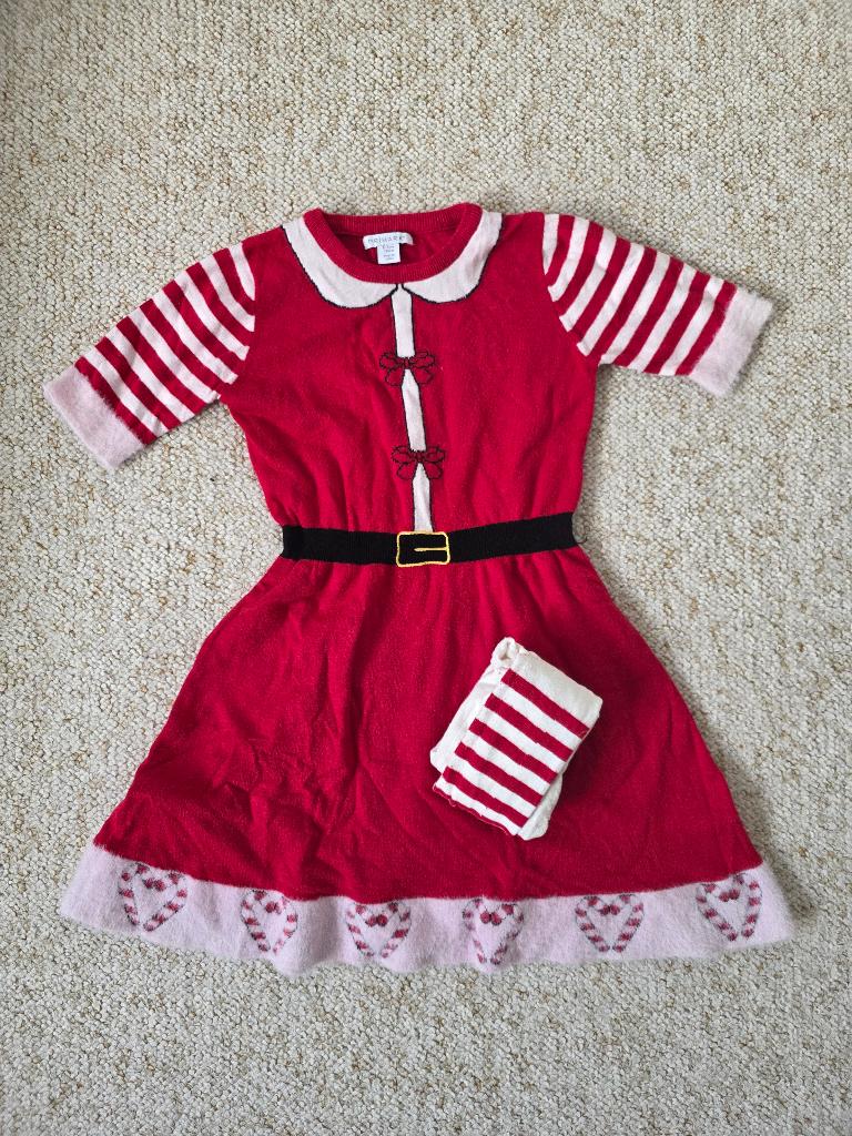 Kerstjurk met gestreepte maillot maat 134, Ophalen of Verzenden, Gebruikt, Meisje, Jurk of Rok