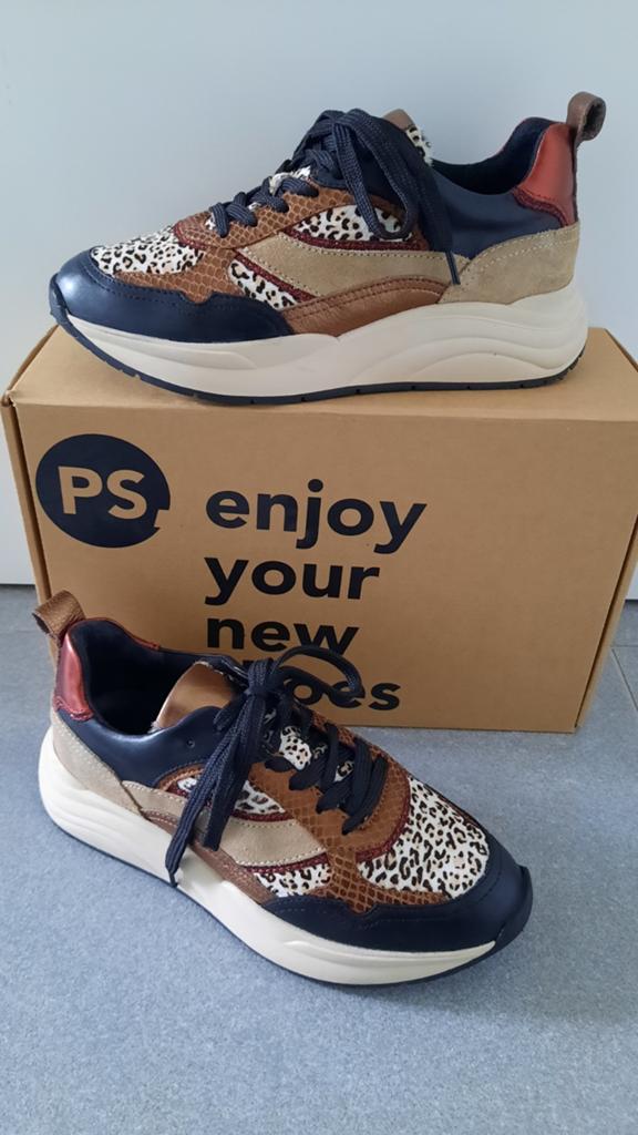 Poelman leren sneakers met panterprint, maat 38, Poelman, Zwart, Ophalen of Verzenden, Sneakers of Gympen