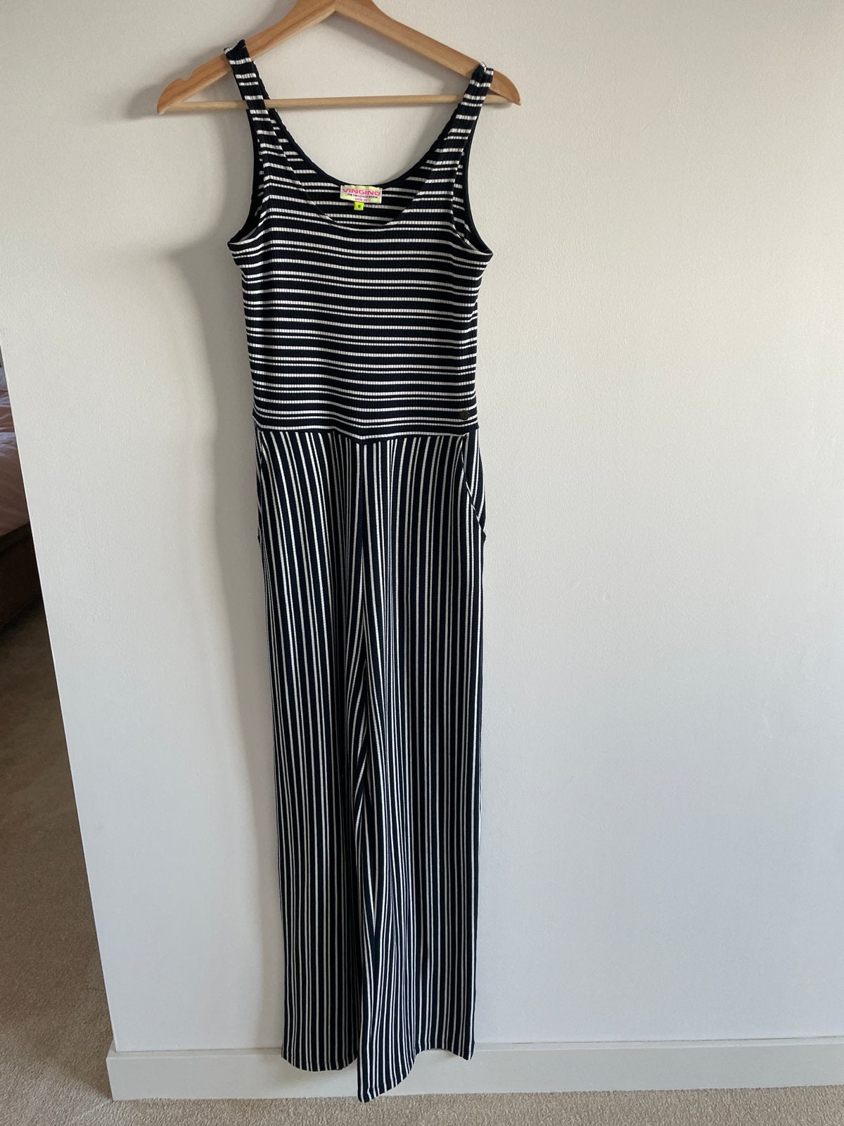 Donkerblauw wit gestreept broekpak jumpsuit maat S, Kinderen en Baby's, Kinderkleding | Maat 176, Ophalen of Verzenden