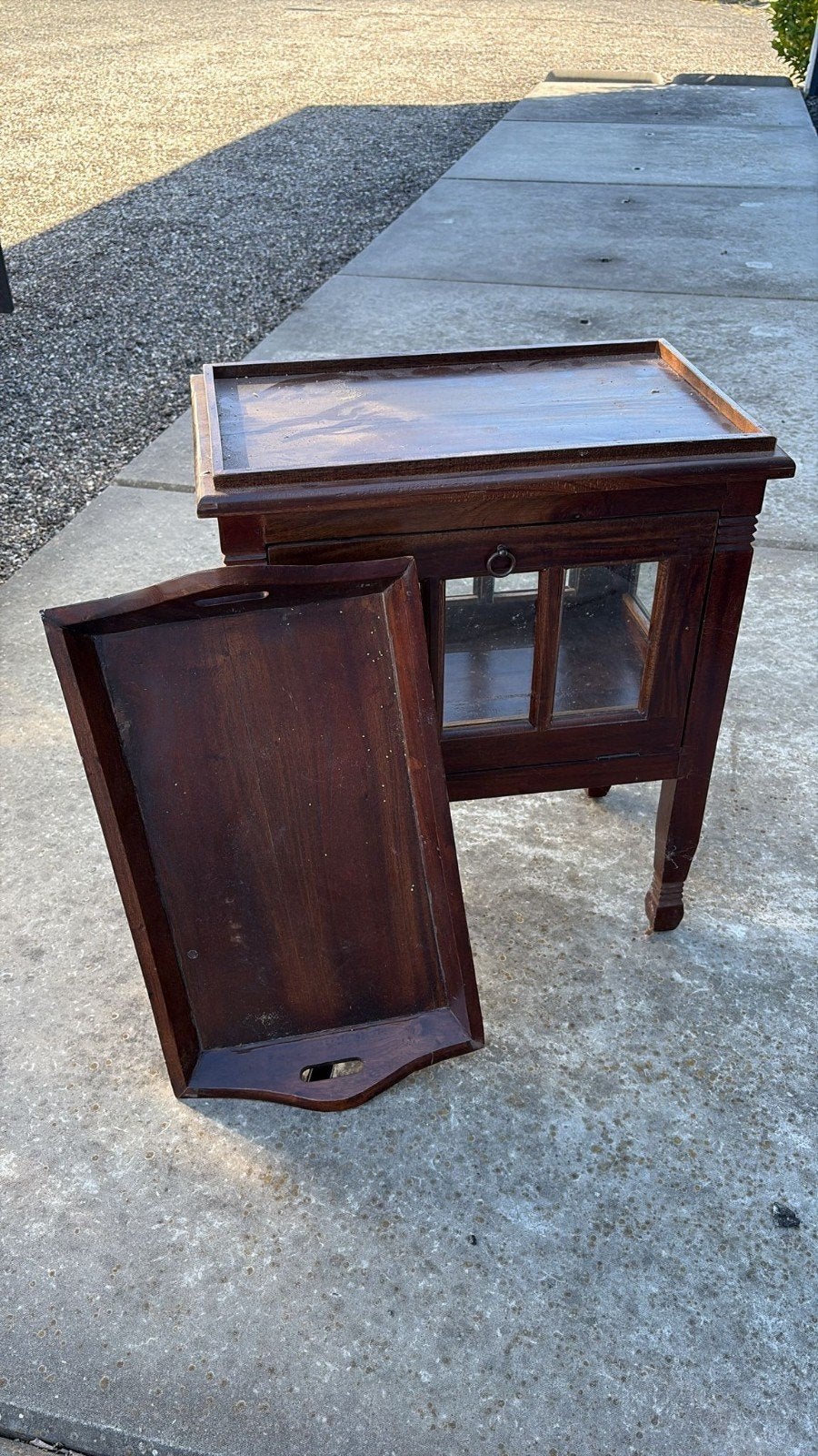 Antiek theekastje/bijzettafel met dienblad - 60x36x68 cm, Ophalen