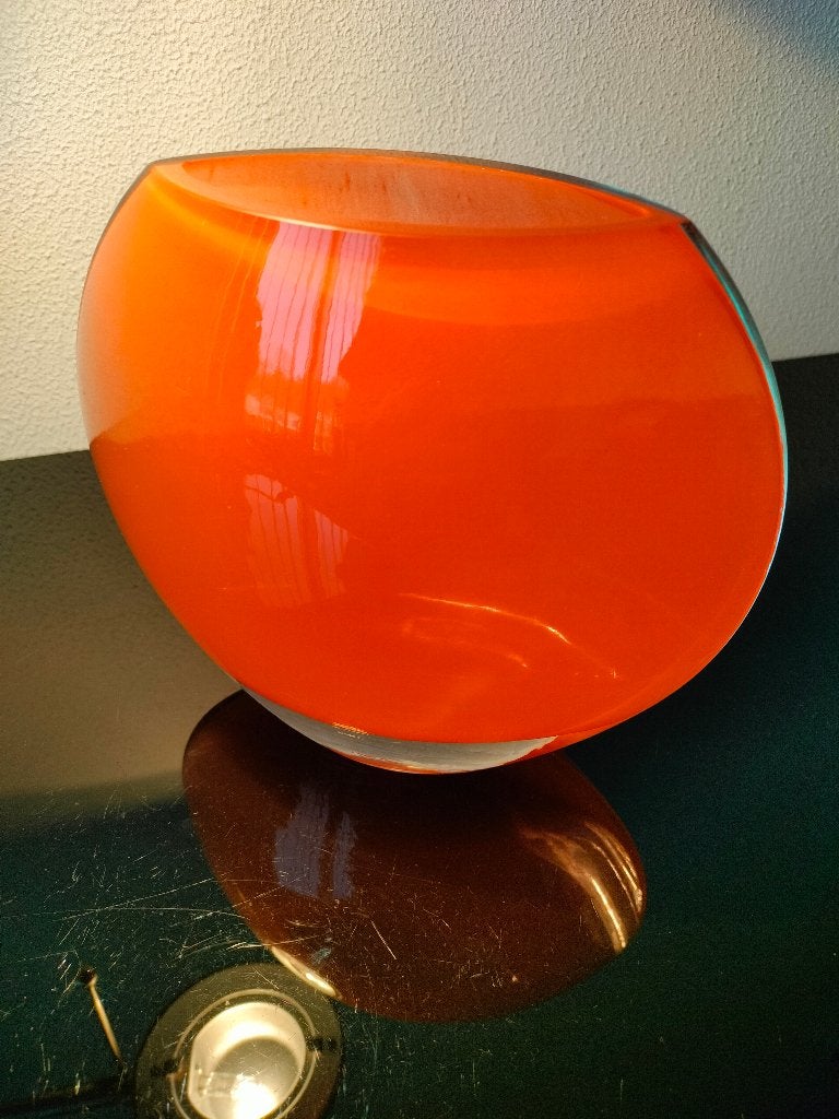 Design Vaas Glas Oranje Ovaal 2000, Ophalen of Verzenden