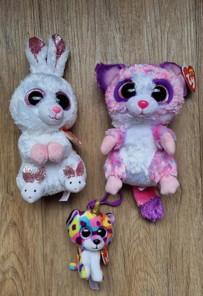 Ty Beanie Boo Knuffels: Konijn, Bush Baby & Panter-Eenhoorn, Ophalen of Verzenden, Zo goed als nieuw, Overige typen