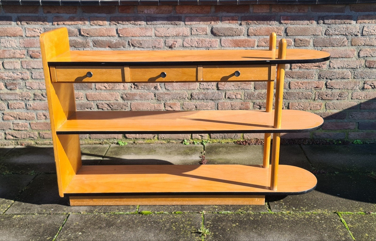 Vintage Roomdivider Boekenrek in Stokke-stijl met Lades, Ophalen, Met plank(en), Gebruikt, 100 tot 150 cm