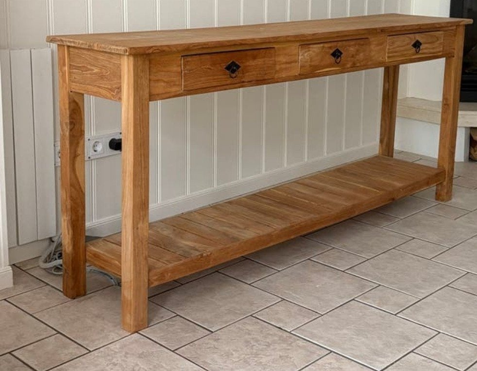Mooie teakhouten sidetable, Ophalen, Zo goed als nieuw, 25 tot 50 cm, Rechthoekig
