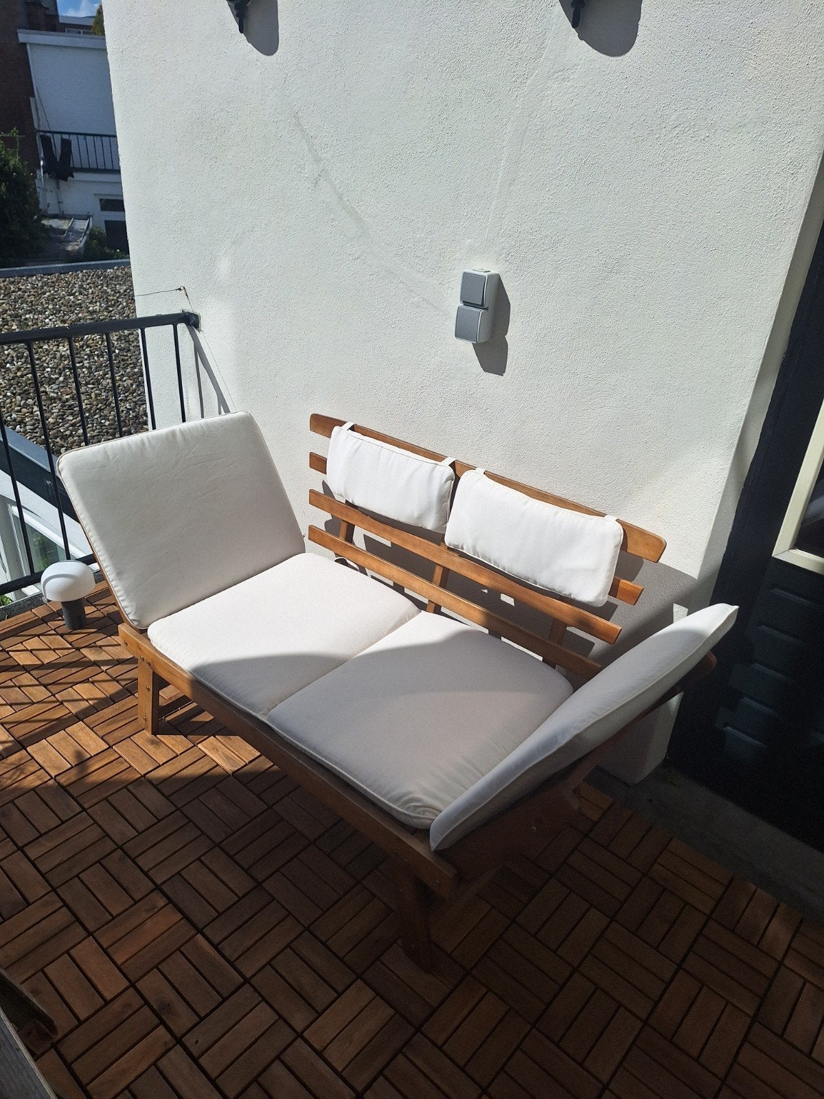 vidaXL Tuinbank met kussens 2-in-1 190 cm massief acaciahout, Ophalen, Gebruikt, Hout