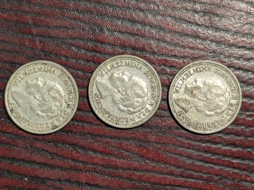 Set 3x Zilveren Dubbeltjes 1939 - Wilhelmina (.640 zilver), Setje, Zilver, Ophalen of Verzenden, 10 cent