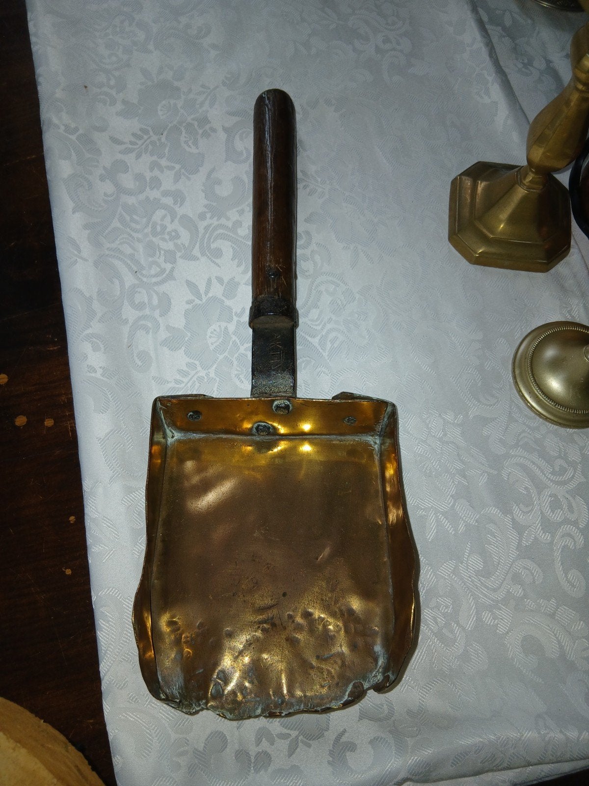 Antieke messingen/koperen kolenschep en kolenkit, Ophalen of Verzenden