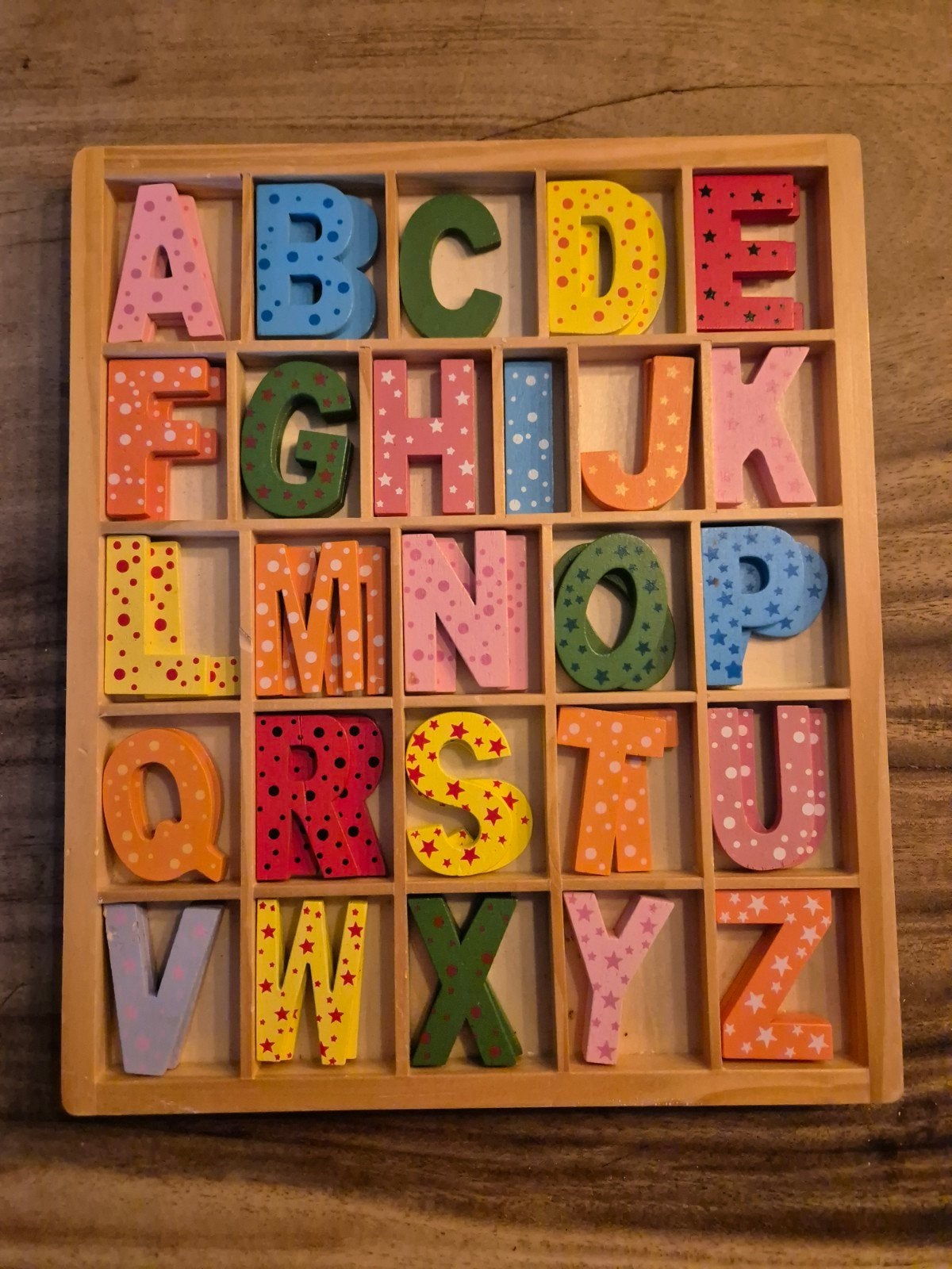 Houten Alfabet Puzzel - Kleurrijke Letters, Ophalen of Verzenden, Zo goed als nieuw, Puzzelen