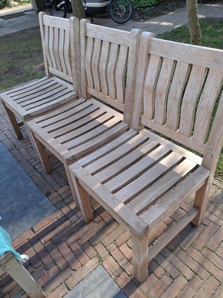 Teak houten tuinstoelen 3 stuks KORTING, Tuin en Terras, Tuinsets en Loungesets, Ophalen, Gebruikt, 3 zitplaatsen, Teakhout