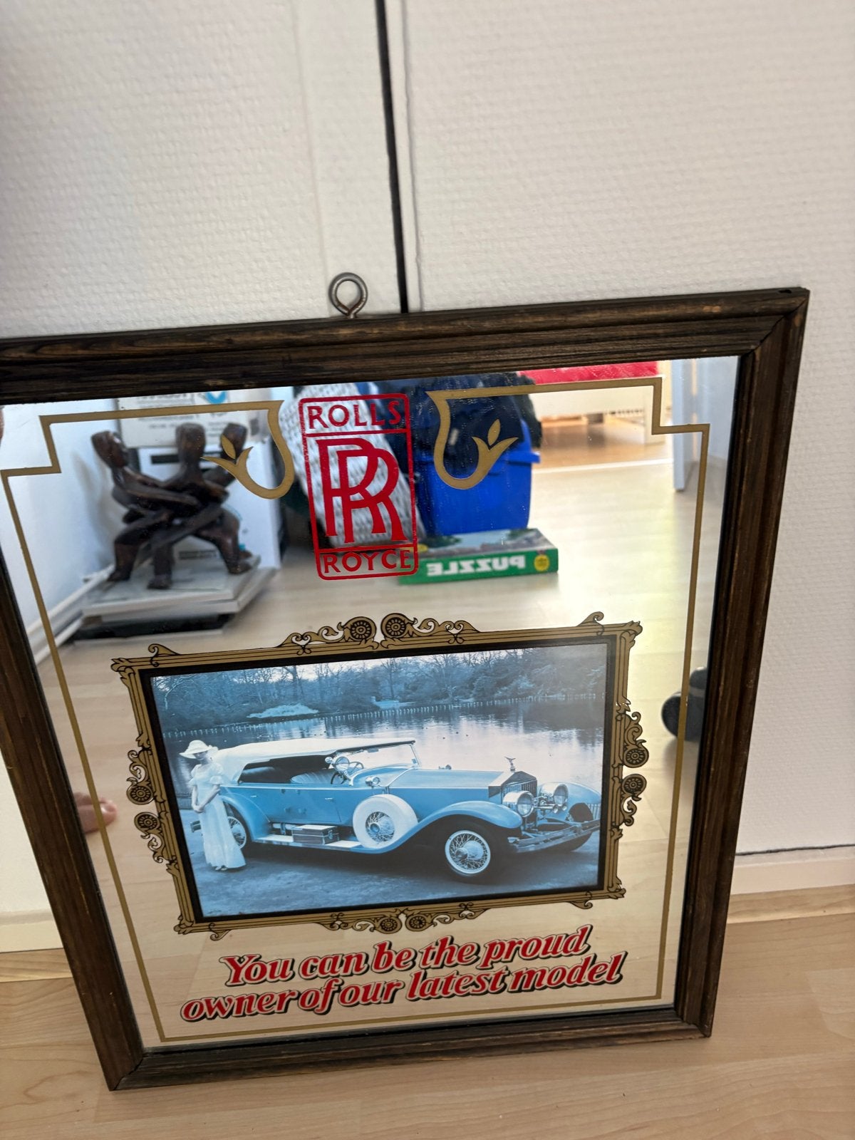 Vintage Rolls Royce Spiegelschilderij - 50 jaar oud, Verzenden, Rechthoekig, Minder dan 50 cm, Minder dan 100 cm